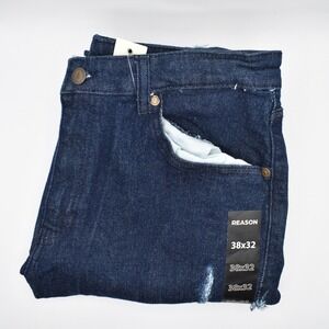 Reason Denim Distressed Ripped Stretch Skinny Jeans 38x32 Blue Dark Wash NWT NEW